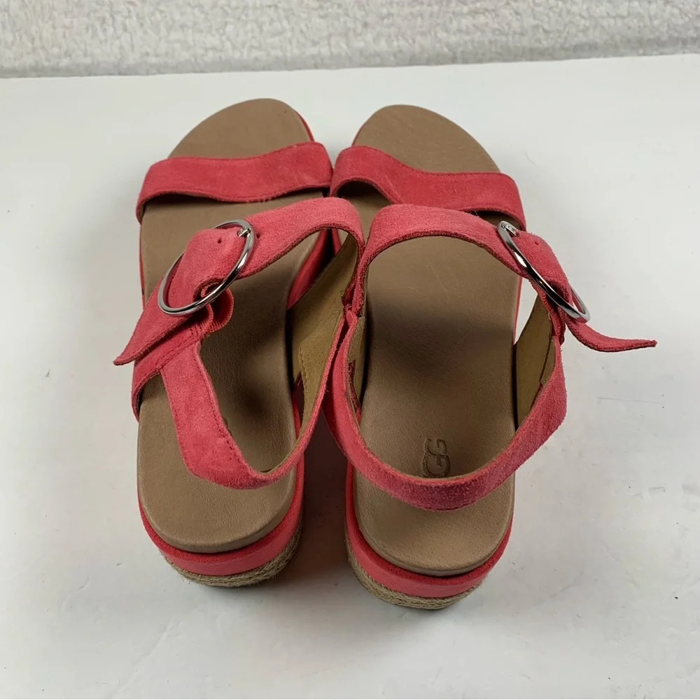 UGG April suede espadrille platform sandal coral pink 9.5 NWOB Flaw Mark 7230‎